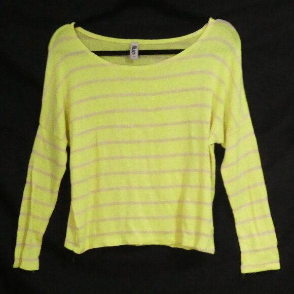 FLUO | medium | Vibrant Yellow and Grey Striped Long Sleeve Top - Picture 1 of 16